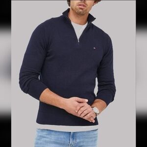 Tommy Hilfiger Cotton Turtleneck Quarter-Zip Pullover Sweater Medium Men Brown